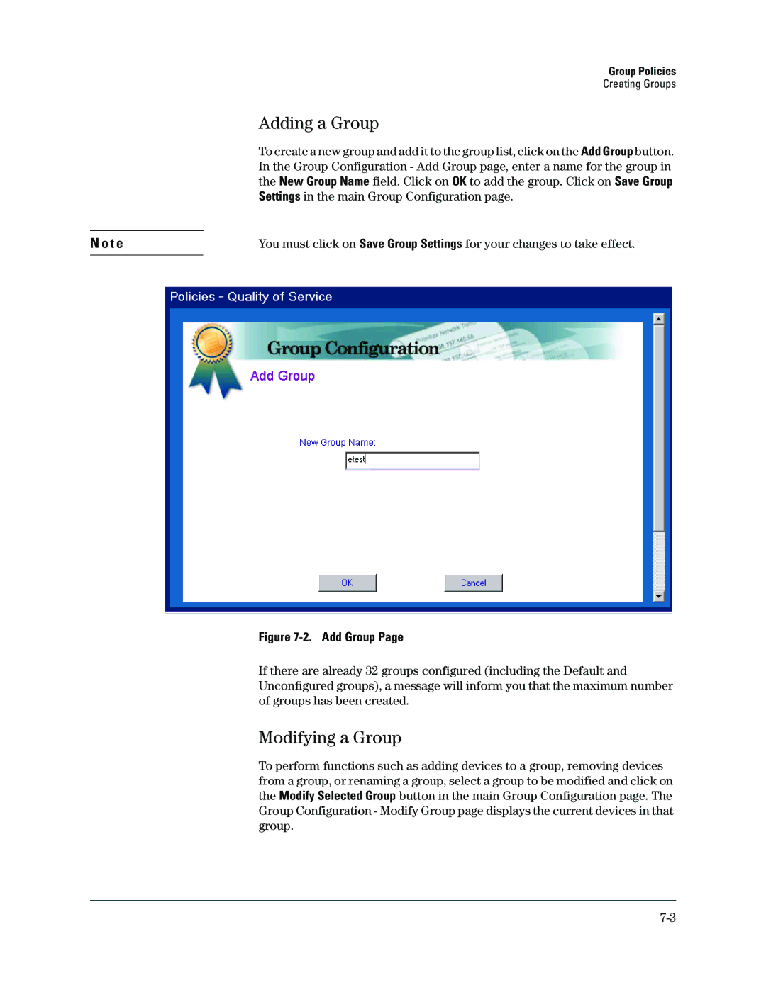 HP Networking TopTool Products manual Adding a Group, Modifying a Group 