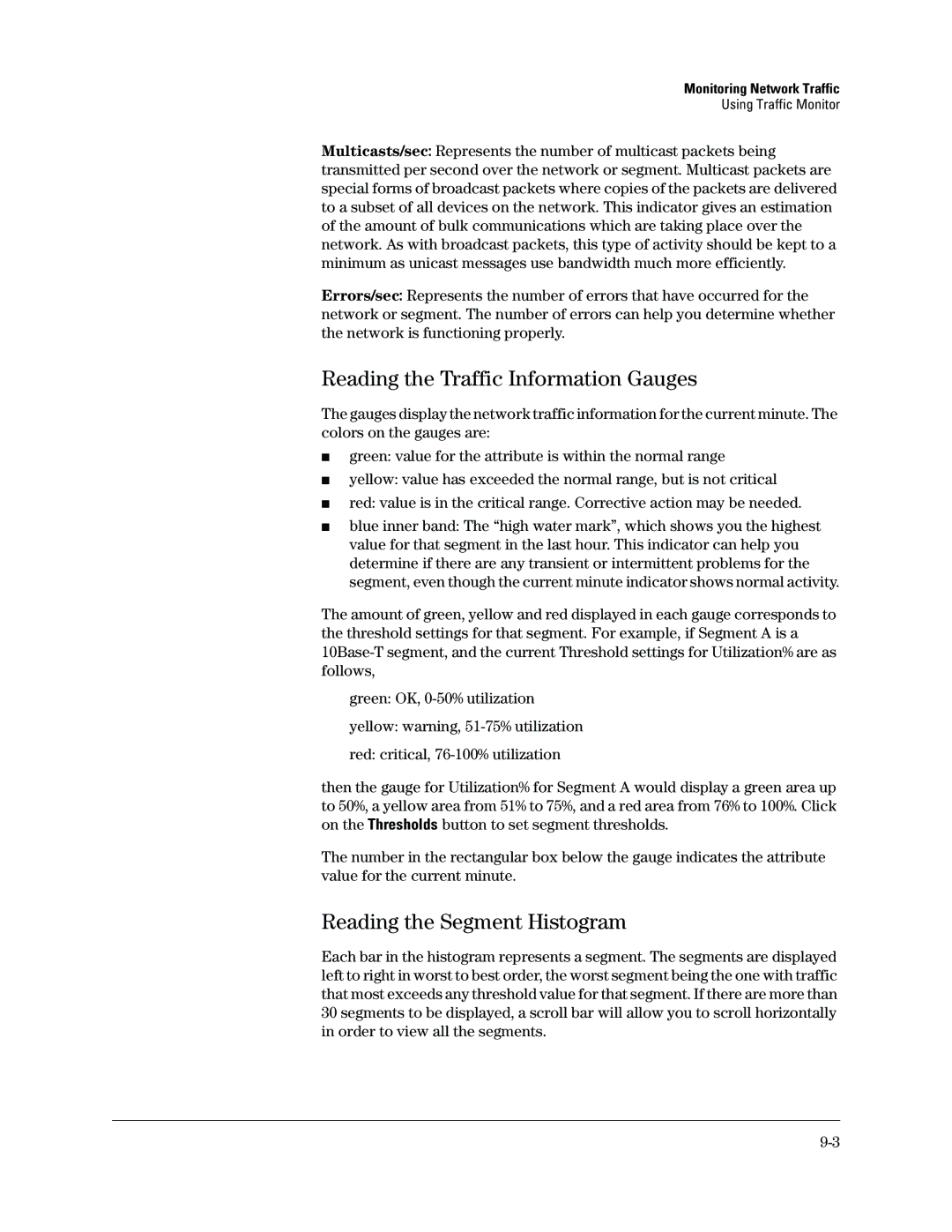 HP Networking TopTool Products manual Reading the Traffic Information Gauges, Reading the Segment Histogram 