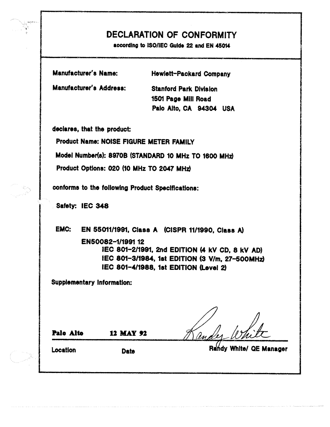HP Noise Reduction Machine 8970b manual 