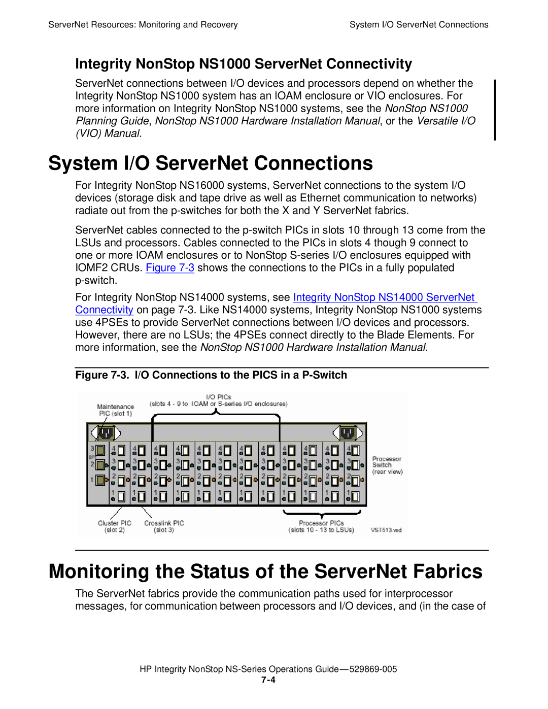 HP NonStop NS manual System I/O ServerNet Connections, Monitoring the Status of the ServerNet Fabrics 