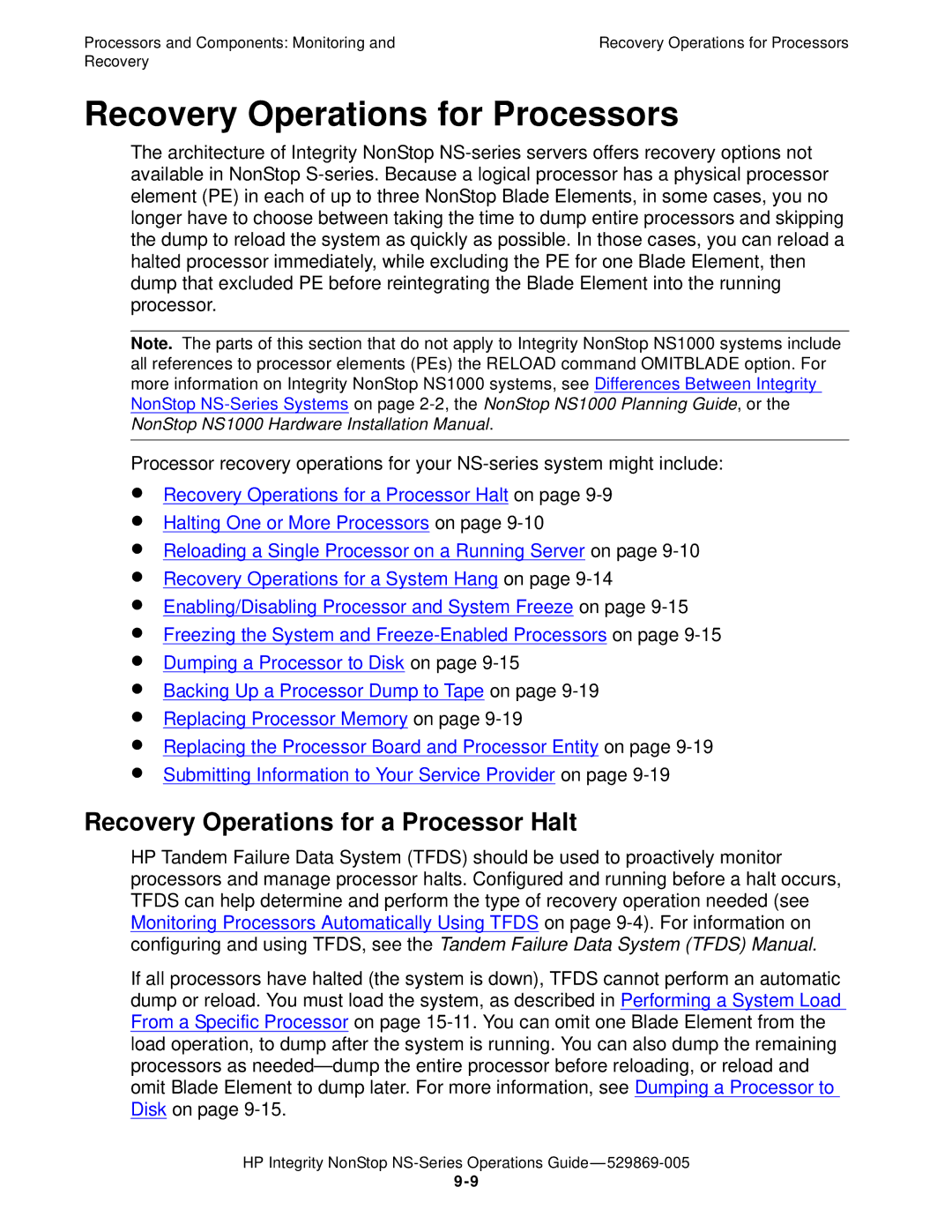 HP NonStop NS manual Recovery Operations for Processors, Recovery Operations for a Processor Halt 