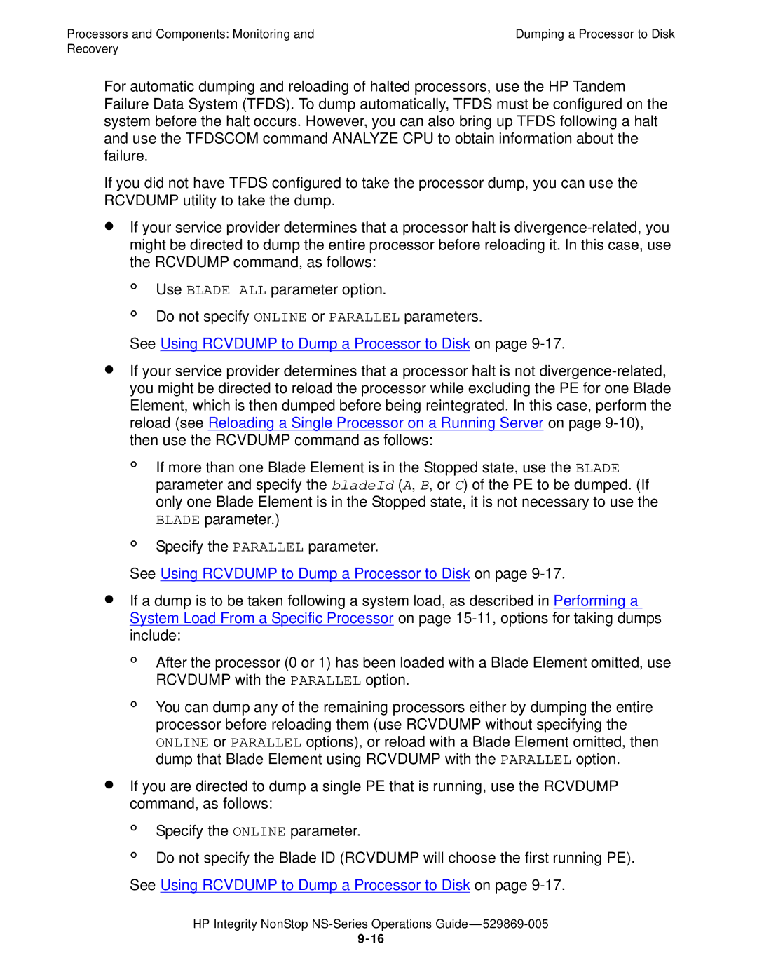 HP NonStop NS manual See Using Rcvdump to Dump a Processor to Disk on 