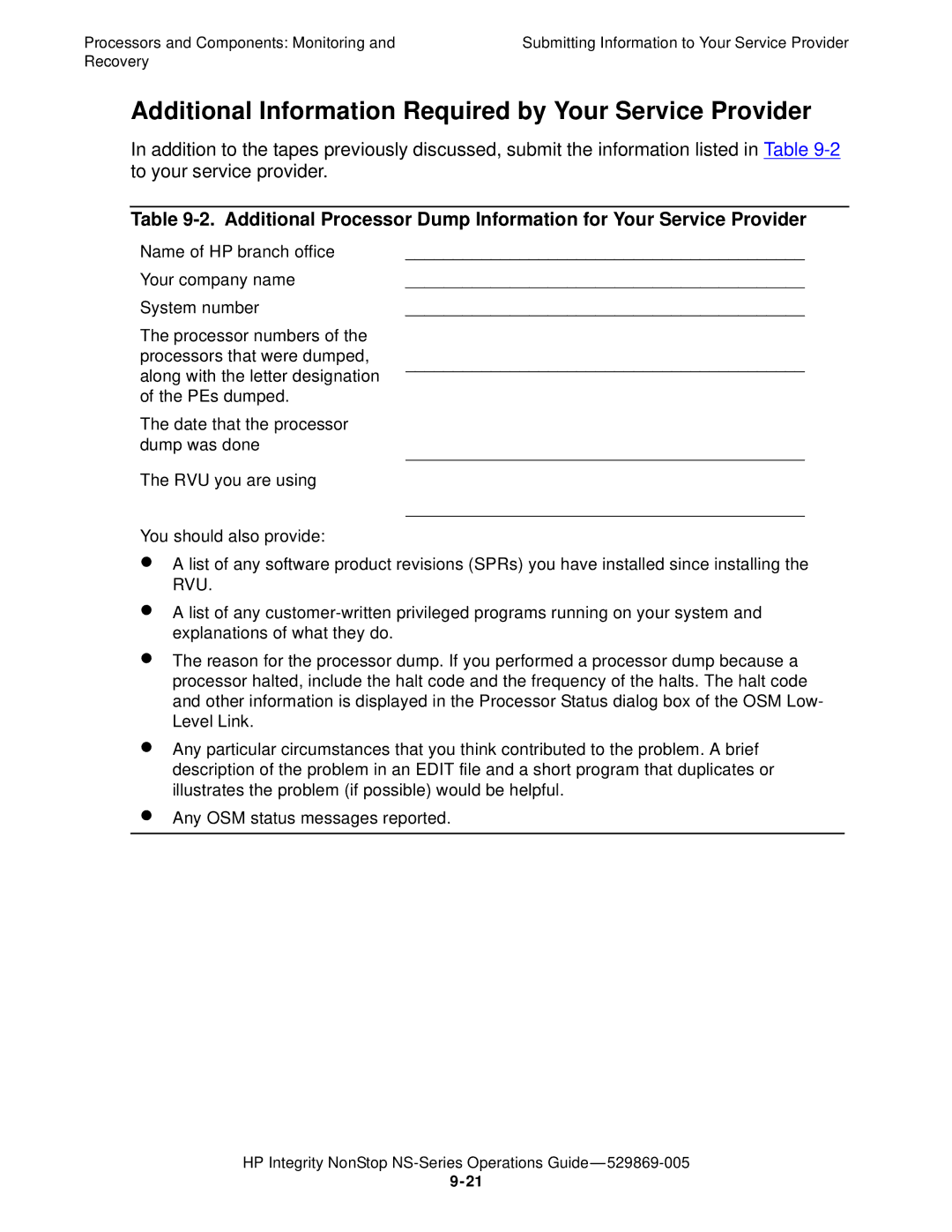 HP NonStop NS manual Additional Information Required by Your Service Provider 