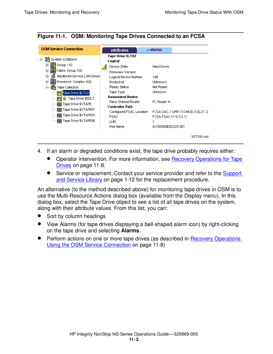 HP NonStop NS manual OSM Monitoring Tape Drives Connected to an Fcsa 