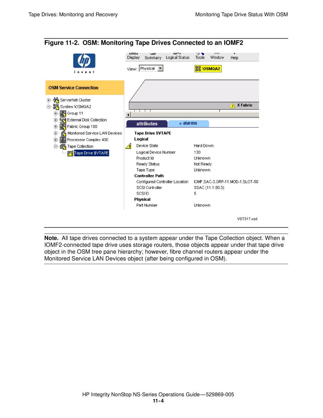 HP NonStop NS manual OSM Monitoring Tape Drives Connected to an IOMF2 