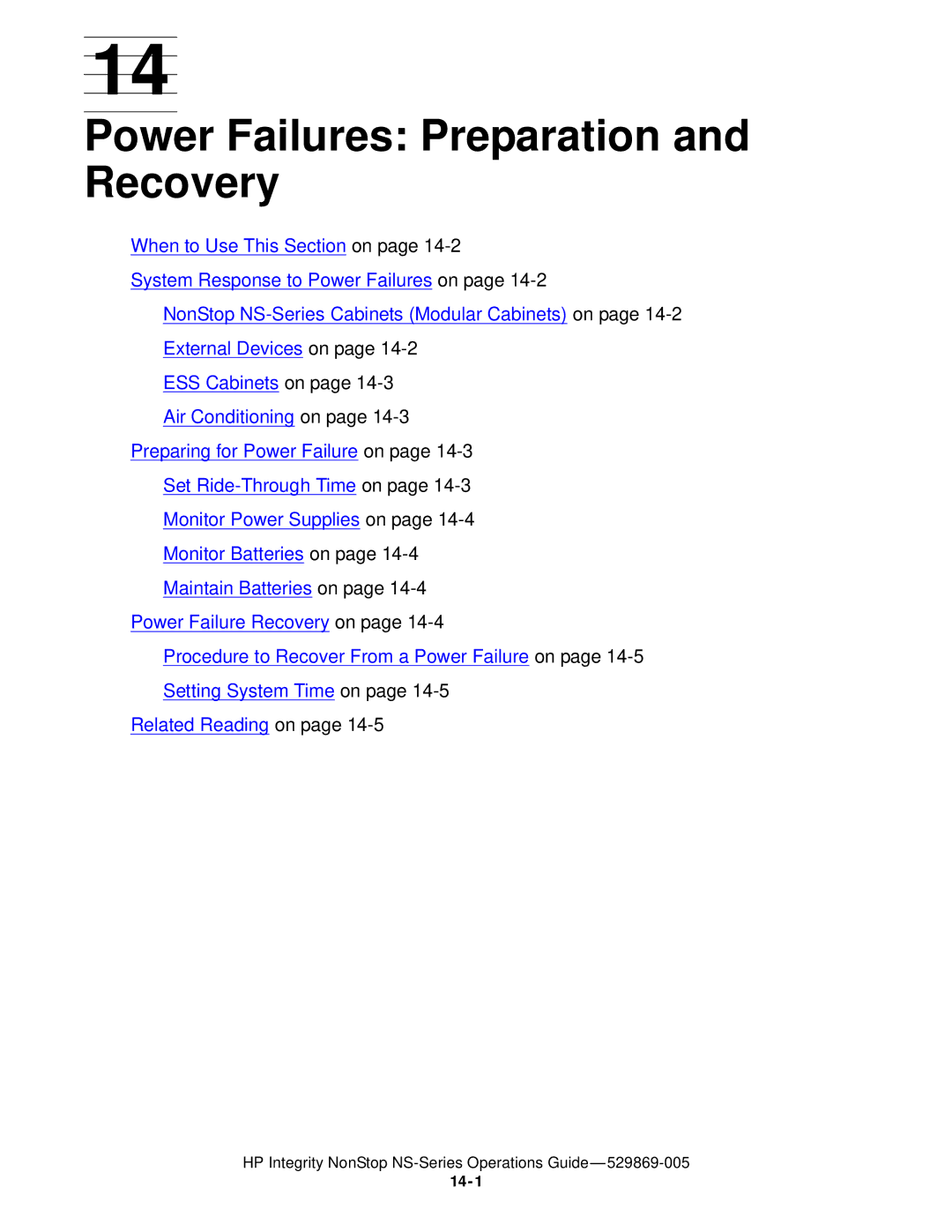 HP NonStop NS manual Power Failures Preparation and Recovery, ESS Cabinets on 