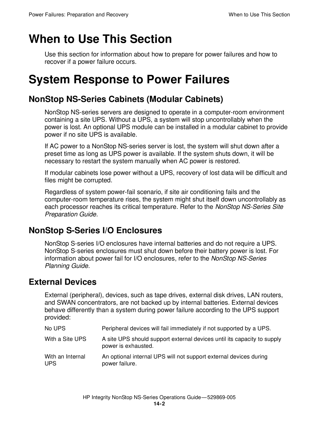 HP System Response to Power Failures, NonStop NS-Series Cabinets Modular Cabinets, NonStop S-Series I/O Enclosures 