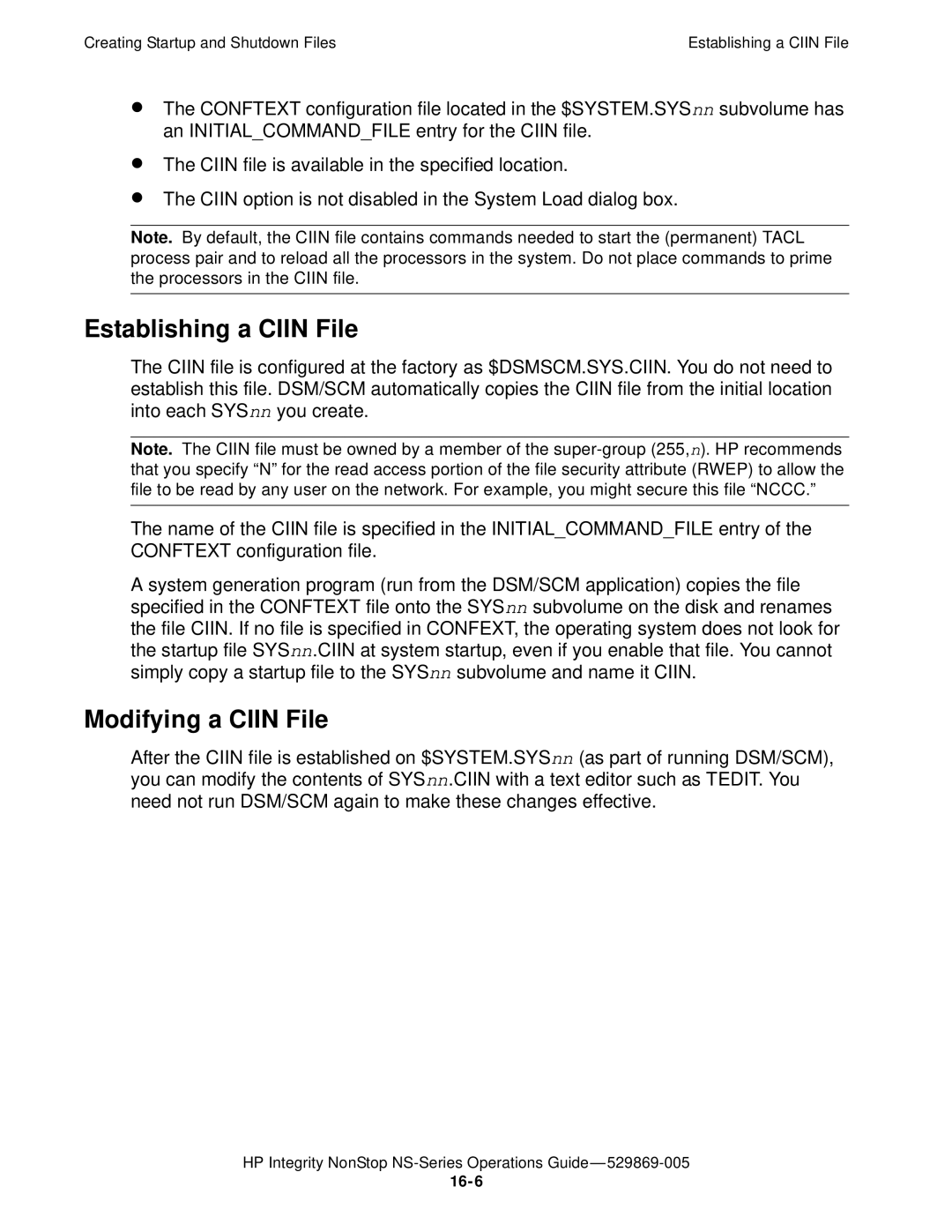 HP NonStop NS manual Establishing a Ciin File, Modifying a Ciin File 