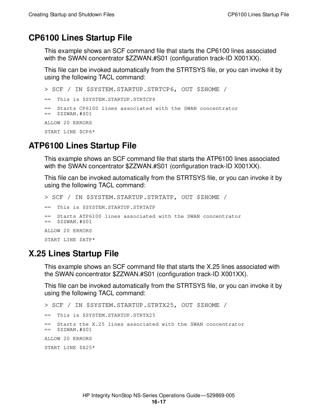 HP NonStop NS manual CP6100 Lines Startup File, ATP6100 Lines Startup File 