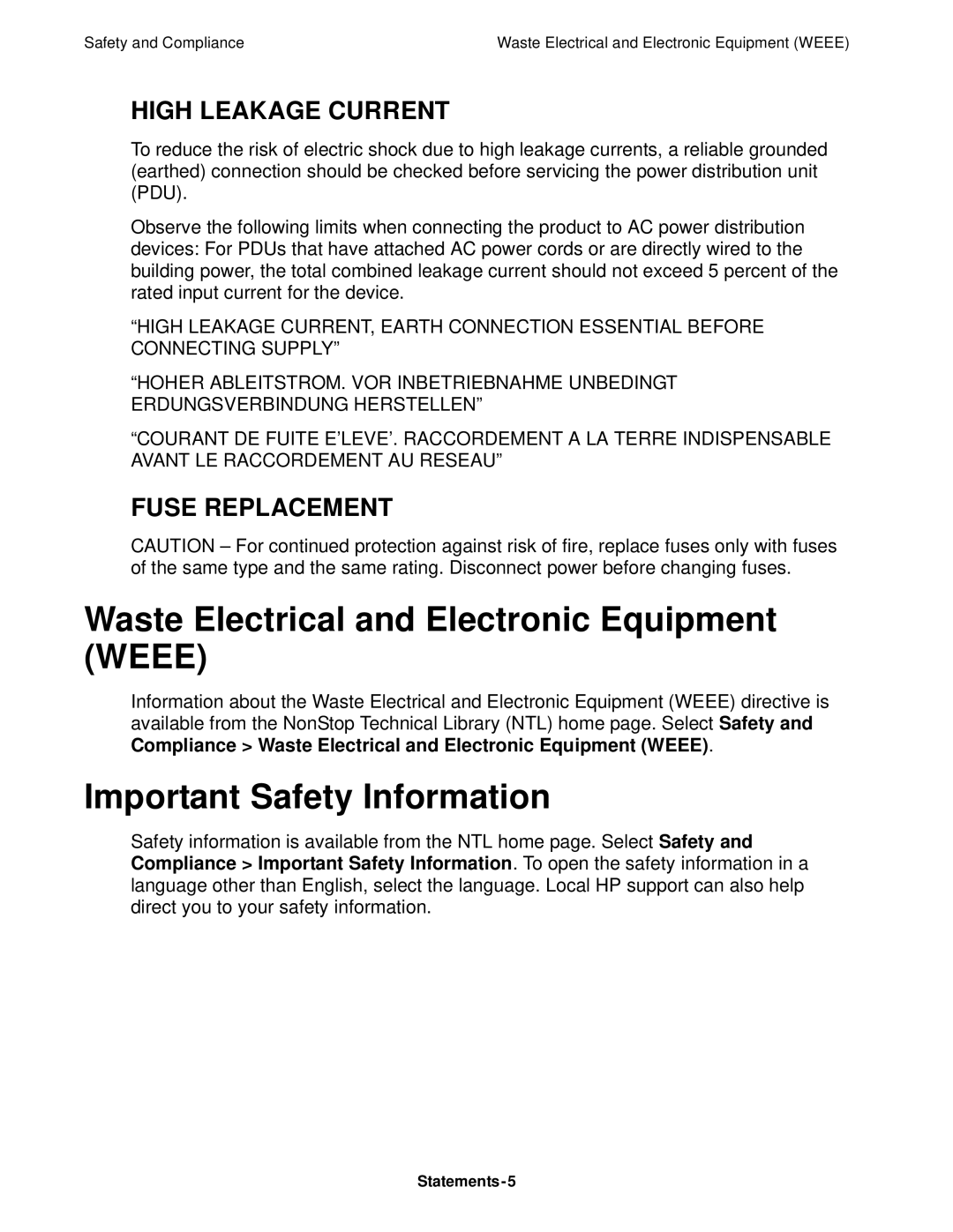 HP NonStop NS manual Waste Electrical and Electronic Equipment Weee, Important Safety Information 