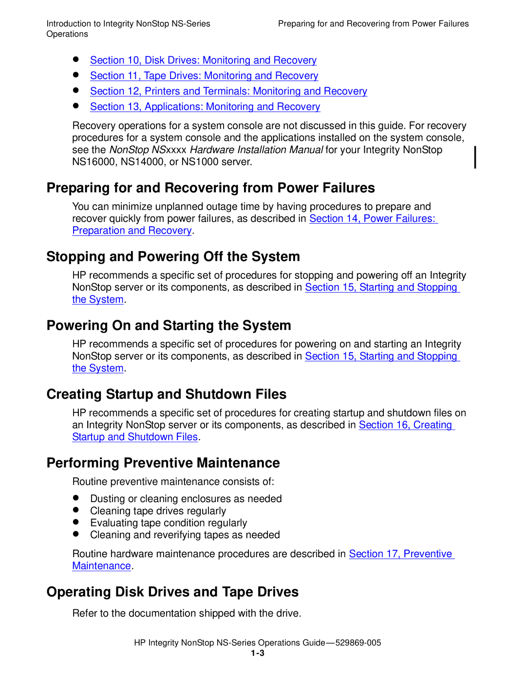 HP NonStop NS manual Preparing for and Recovering from Power Failures, Stopping and Powering Off the System 