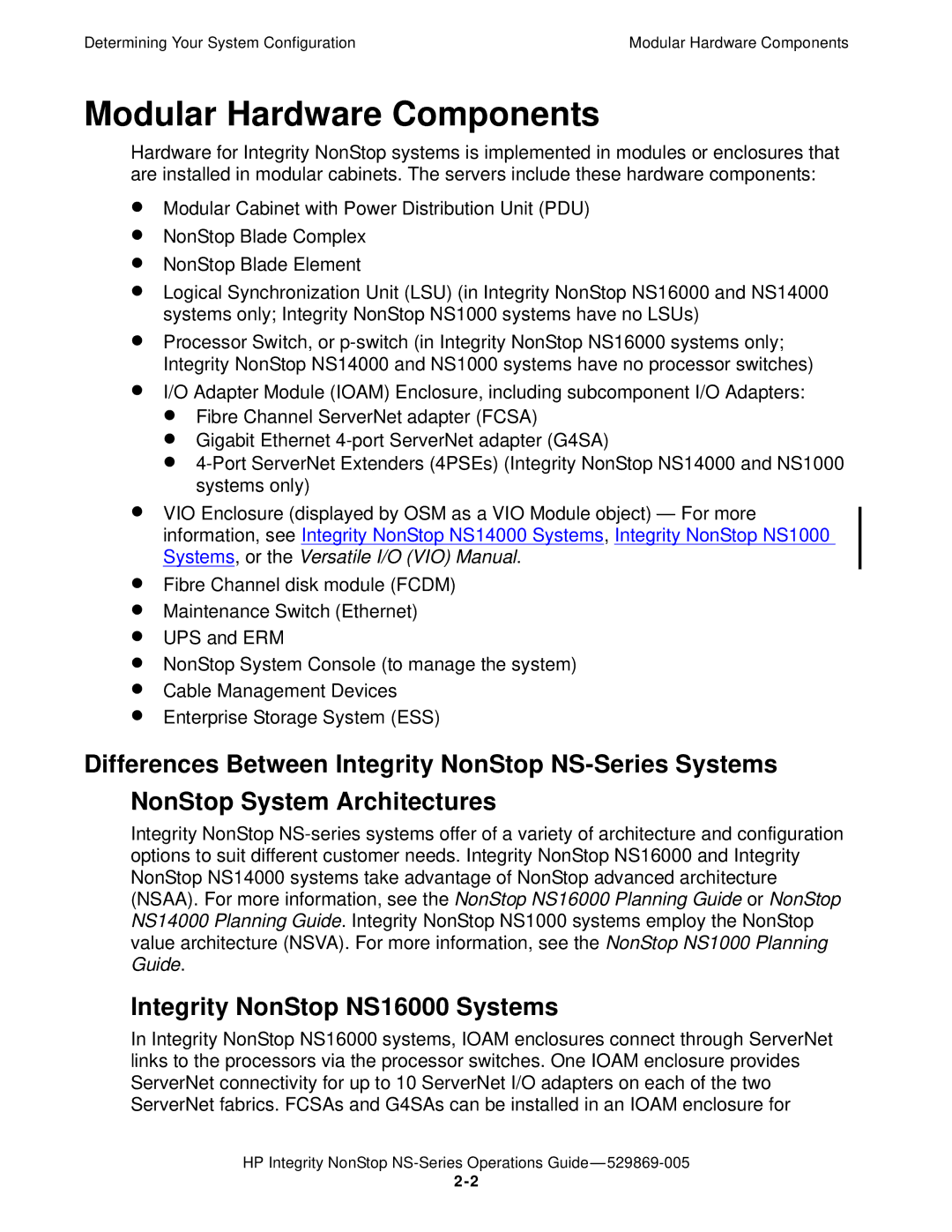 HP manual Modular Hardware Components, Integrity NonStop NS16000 Systems 