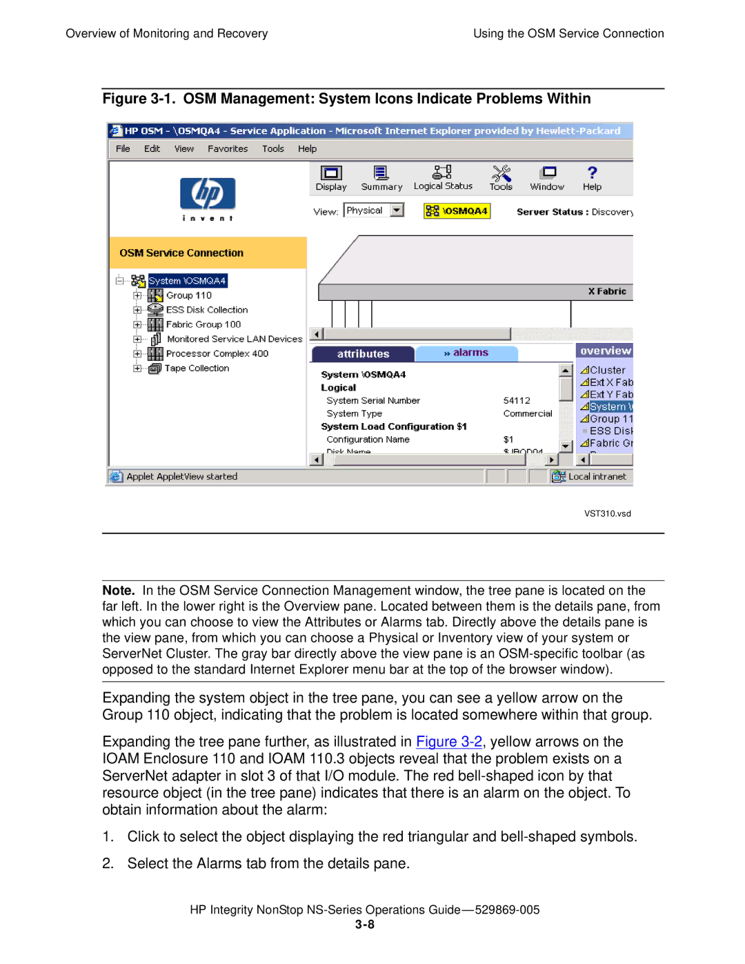 HP NonStop NS manual OSM Management System Icons Indicate Problems Within 