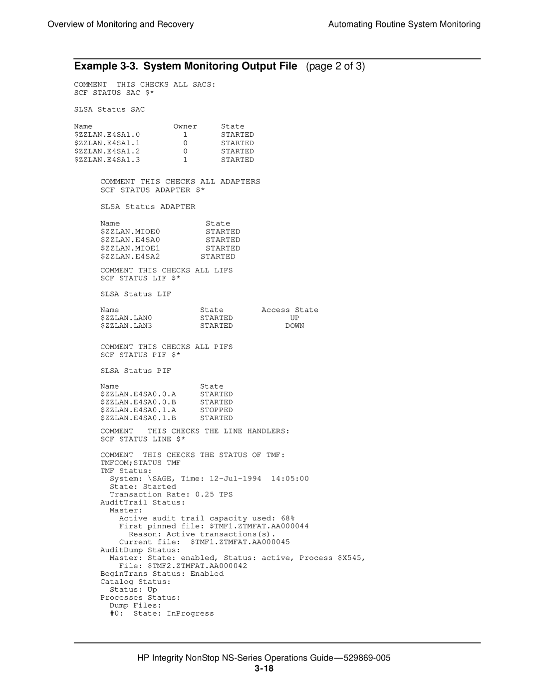 HP NonStop NS manual Example 3-3. System Monitoring Output File page 2 