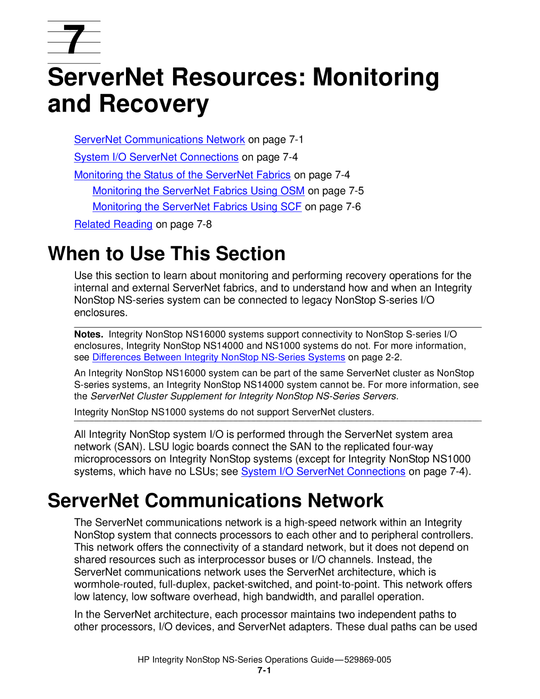 HP NonStop NS manual ServerNet Resources Monitoring and Recovery, ServerNet Communications Network 