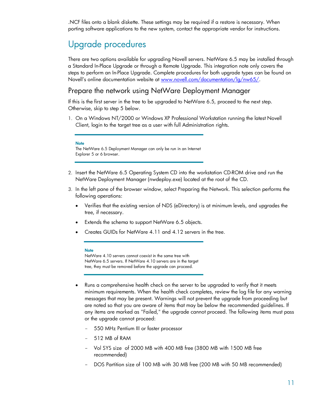 HP Novell NetWare 6.5 6.5 manual Upgrade procedures, Prepare the network using NetWare Deployment Manager 