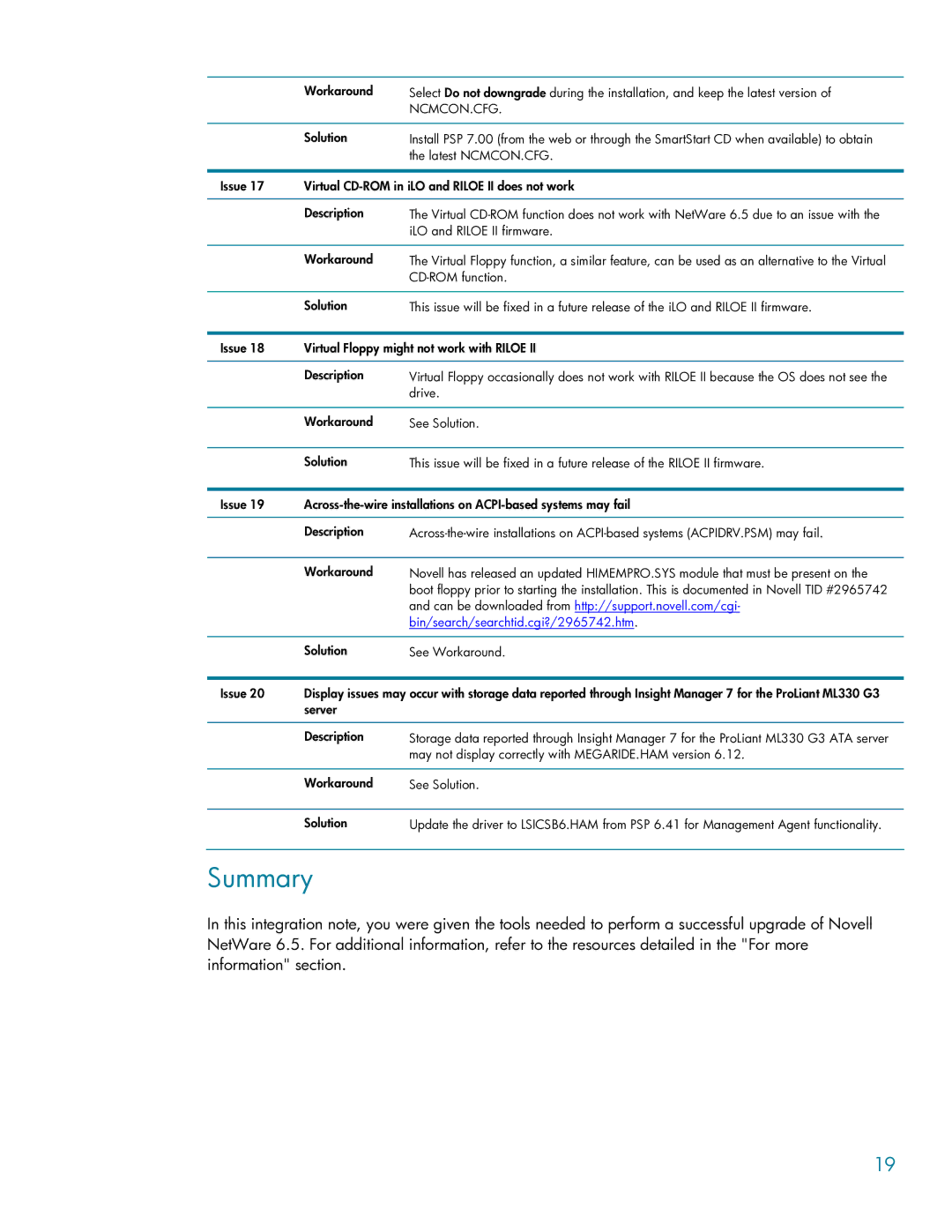 HP Novell NetWare 6.5 6.5 manual Summary, Ncmcon.Cfg 