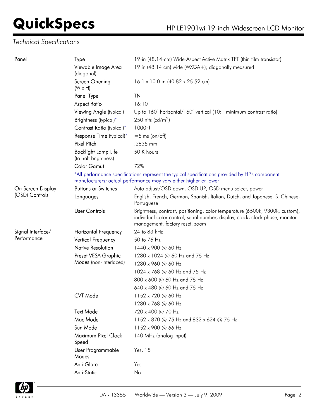 HP NP447A manual Technical Specifications 