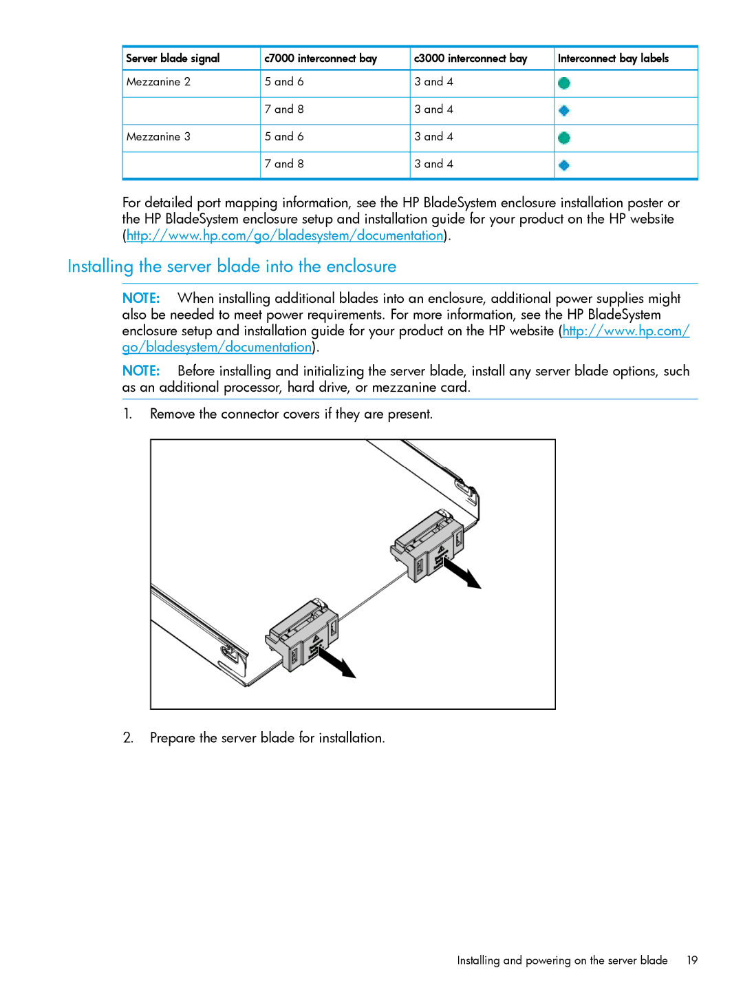 HP nPartitions (nPars) manual Installing the server blade into the enclosure 