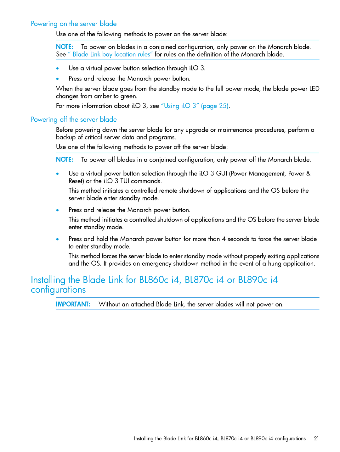 HP nPartitions (nPars) manual Powering on the server blade, Powering off the server blade 