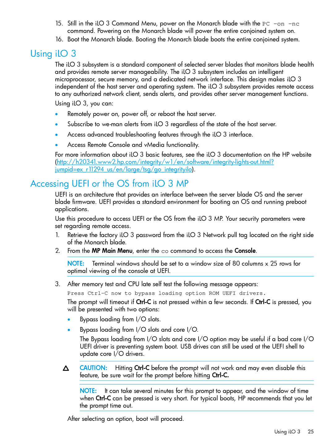 HP nPartitions (nPars) manual Using iLO, Accessing Uefi or the OS from iLO 3 MP 