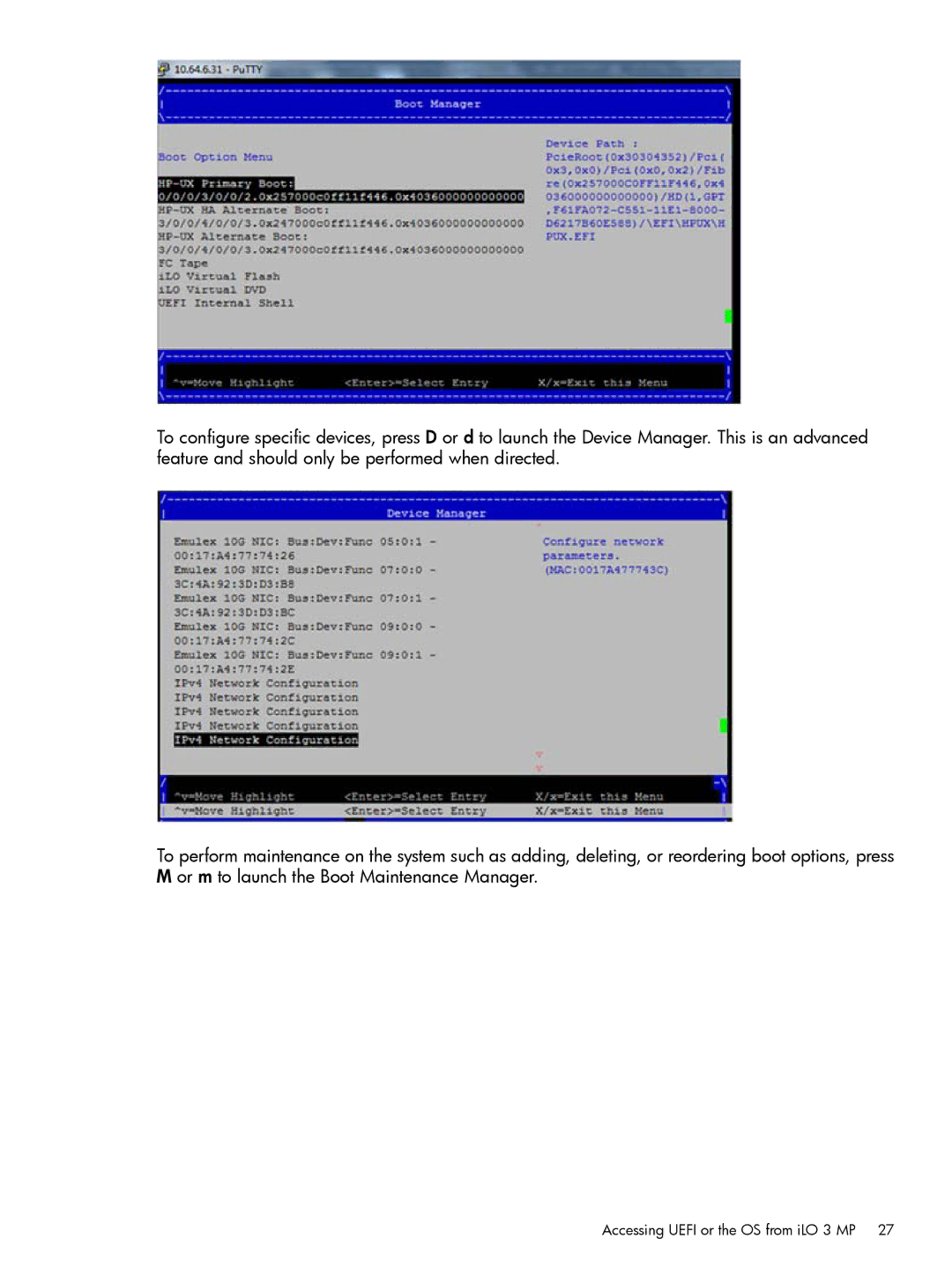 HP nPartitions (nPars) manual Accessing Uefi or the OS from iLO 3 MP 