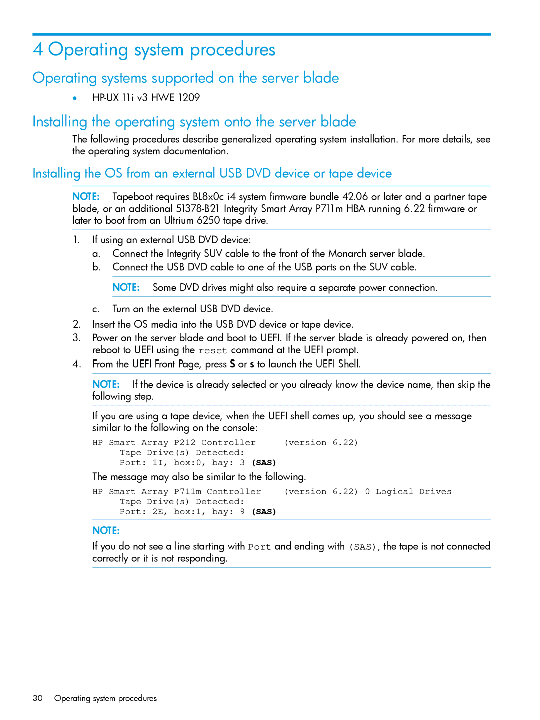 HP nPartitions (nPars) manual Operating system procedures, Operating systems supported on the server blade 