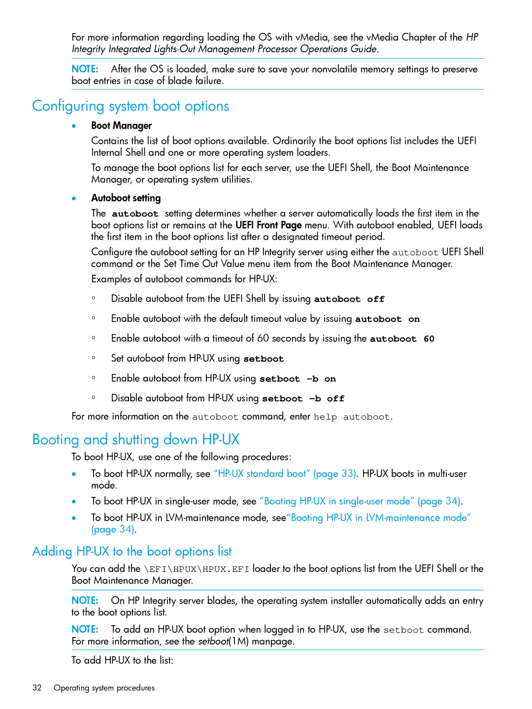 HP nPartitions (nPars) manual Configuring system boot options, Booting and shutting down HP-UX 