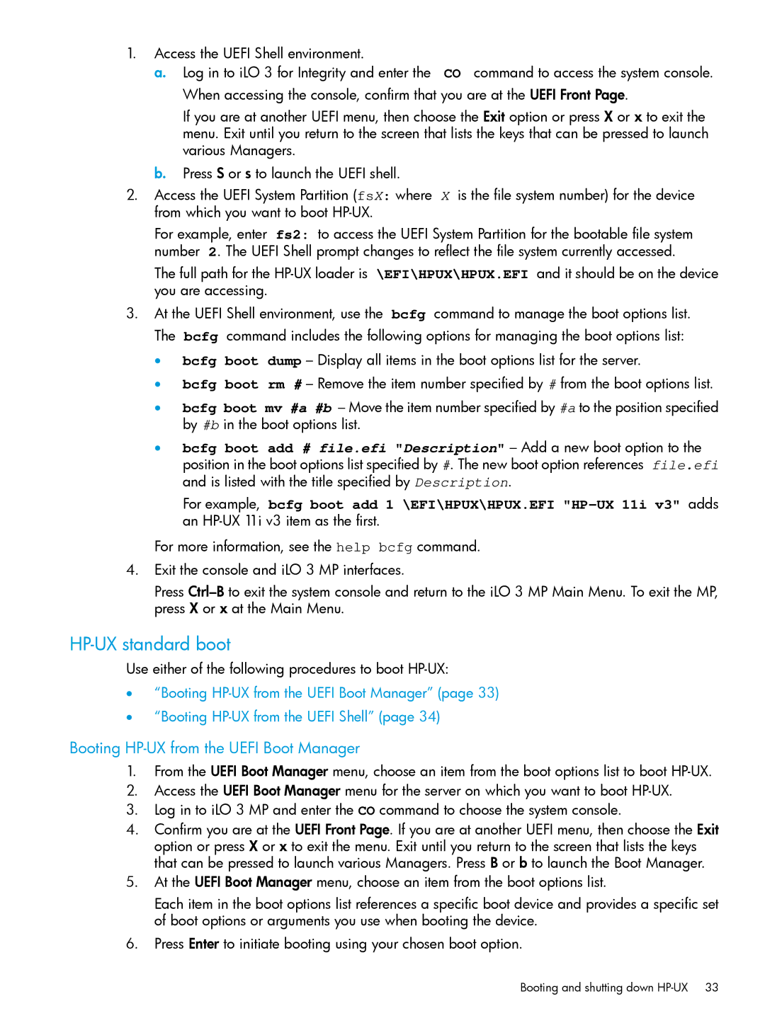 HP nPartitions (nPars) manual HP-UX standard boot, Booting HP-UX from the Uefi Boot Manager 