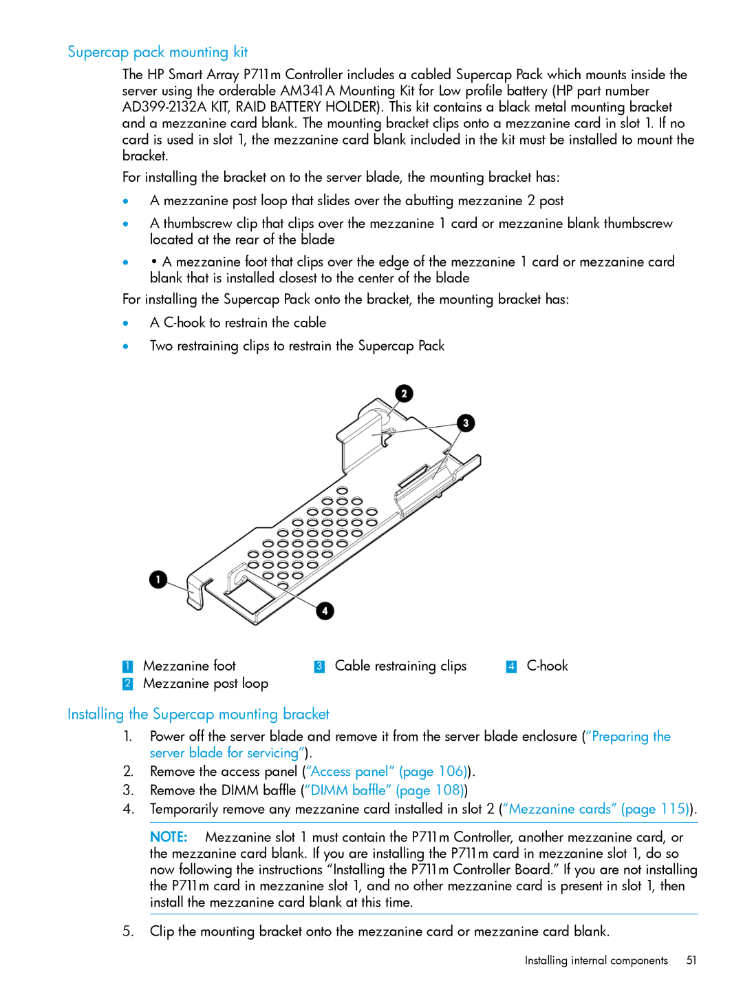 HP nPartitions (nPars) manual Supercap pack mounting kit, Installing the Supercap mounting bracket 