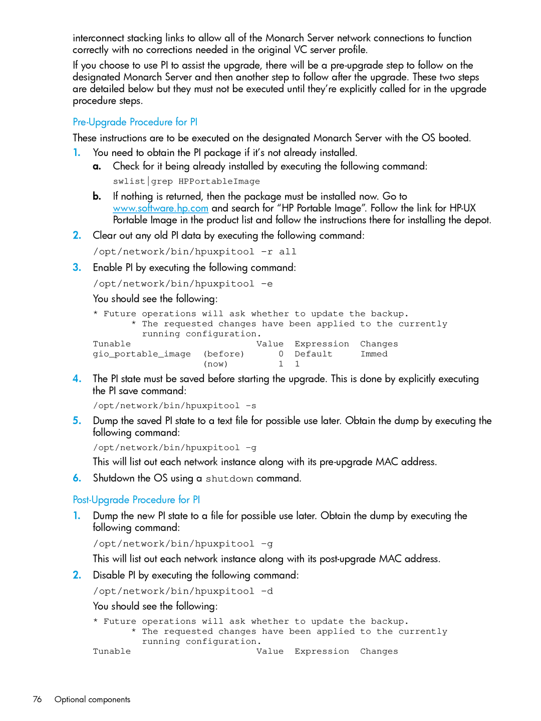 HP nPartitions (nPars) manual Pre-Upgrade Procedure for PI, Post-Upgrade Procedure for PI 