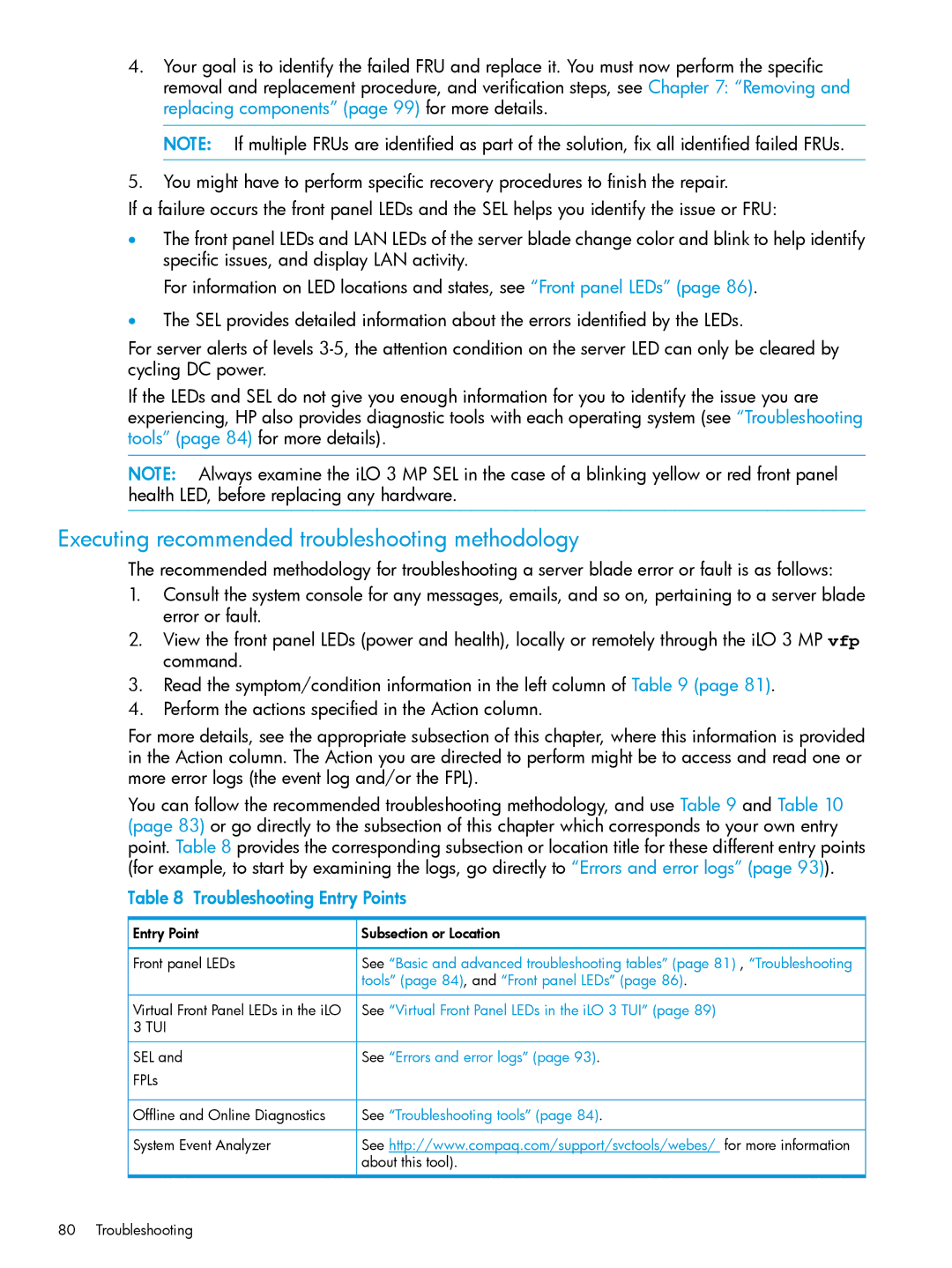 HP nPartitions (nPars) manual Executing recommended troubleshooting methodology, Troubleshooting Entry Points 