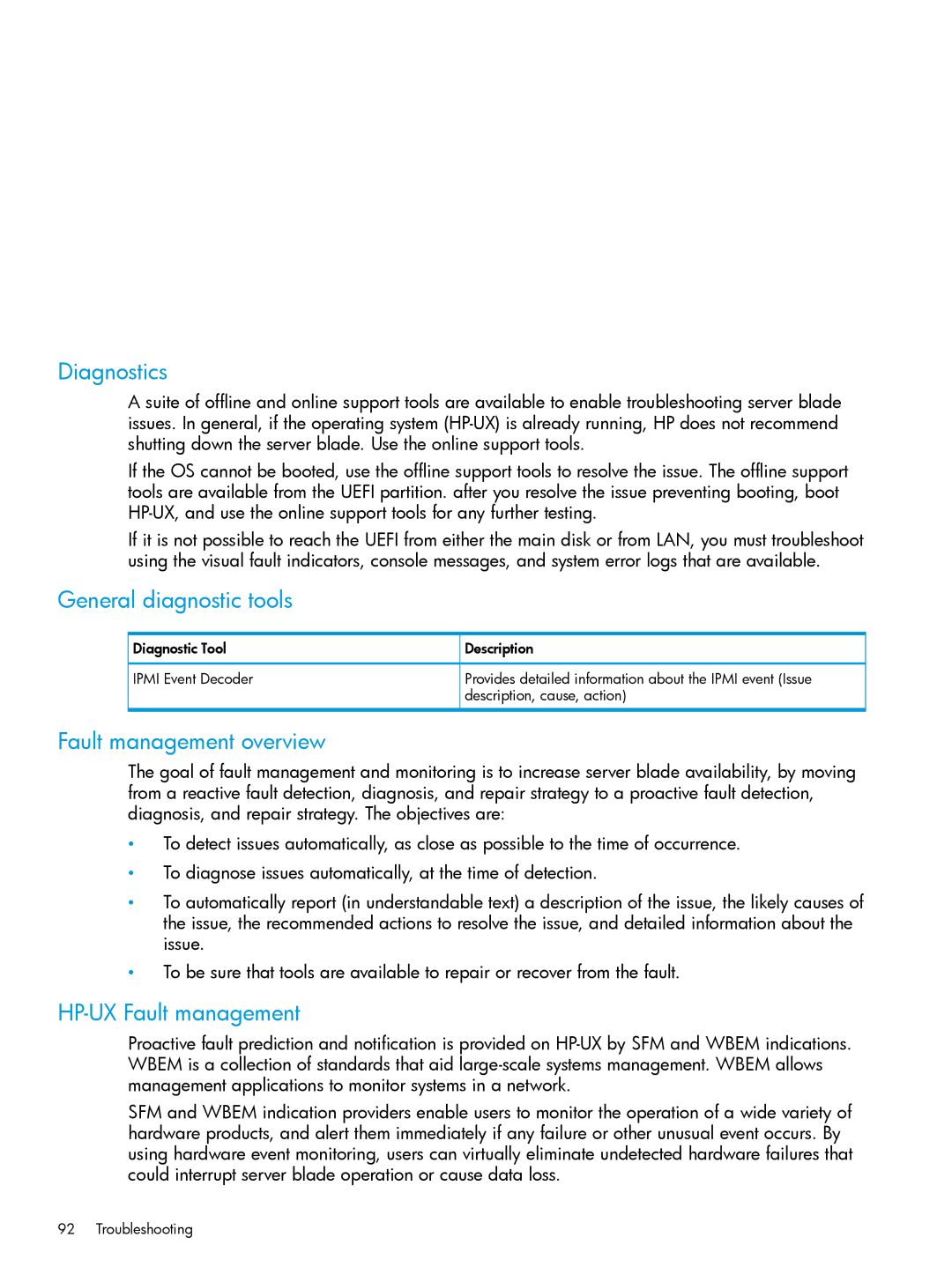 HP nPartitions (nPars) manual Diagnostics, General diagnostic tools, Fault management overview, HP-UX Fault management 