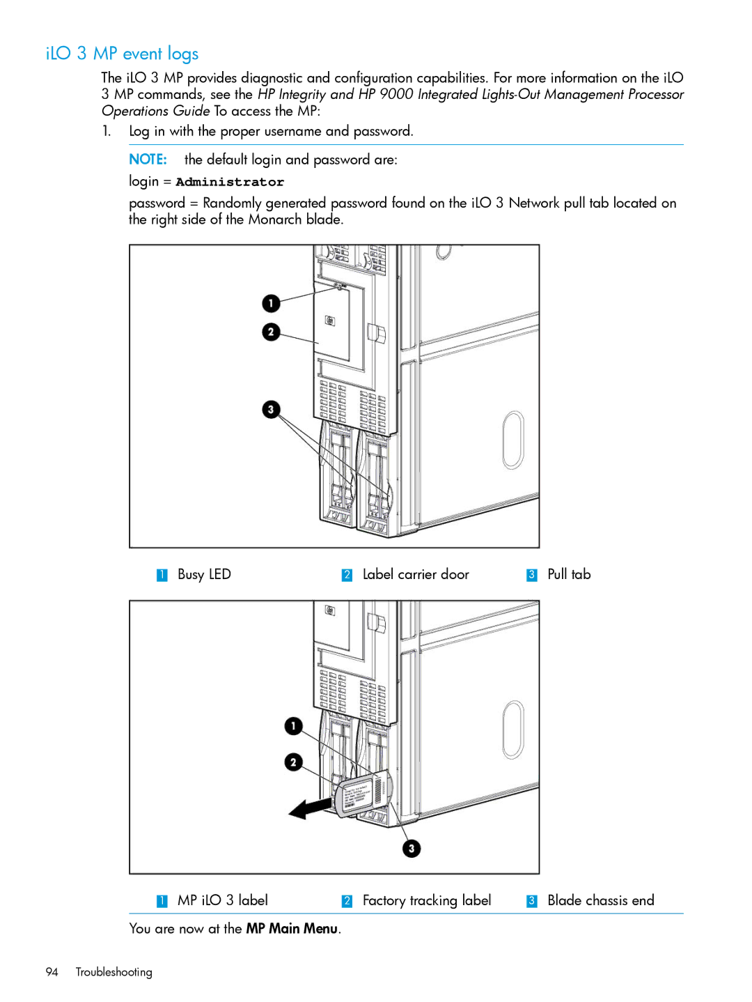 HP nPartitions (nPars) manual ILO 3 MP event logs 