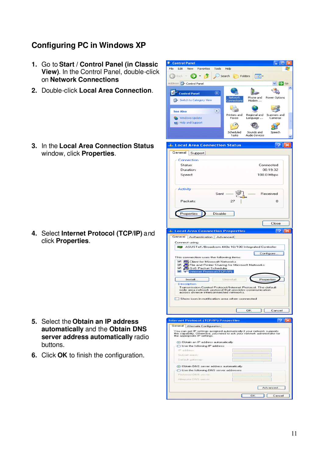 HP NRM42 manual Configuring PC in Windows XP, Double-clickLocal Area Connection 