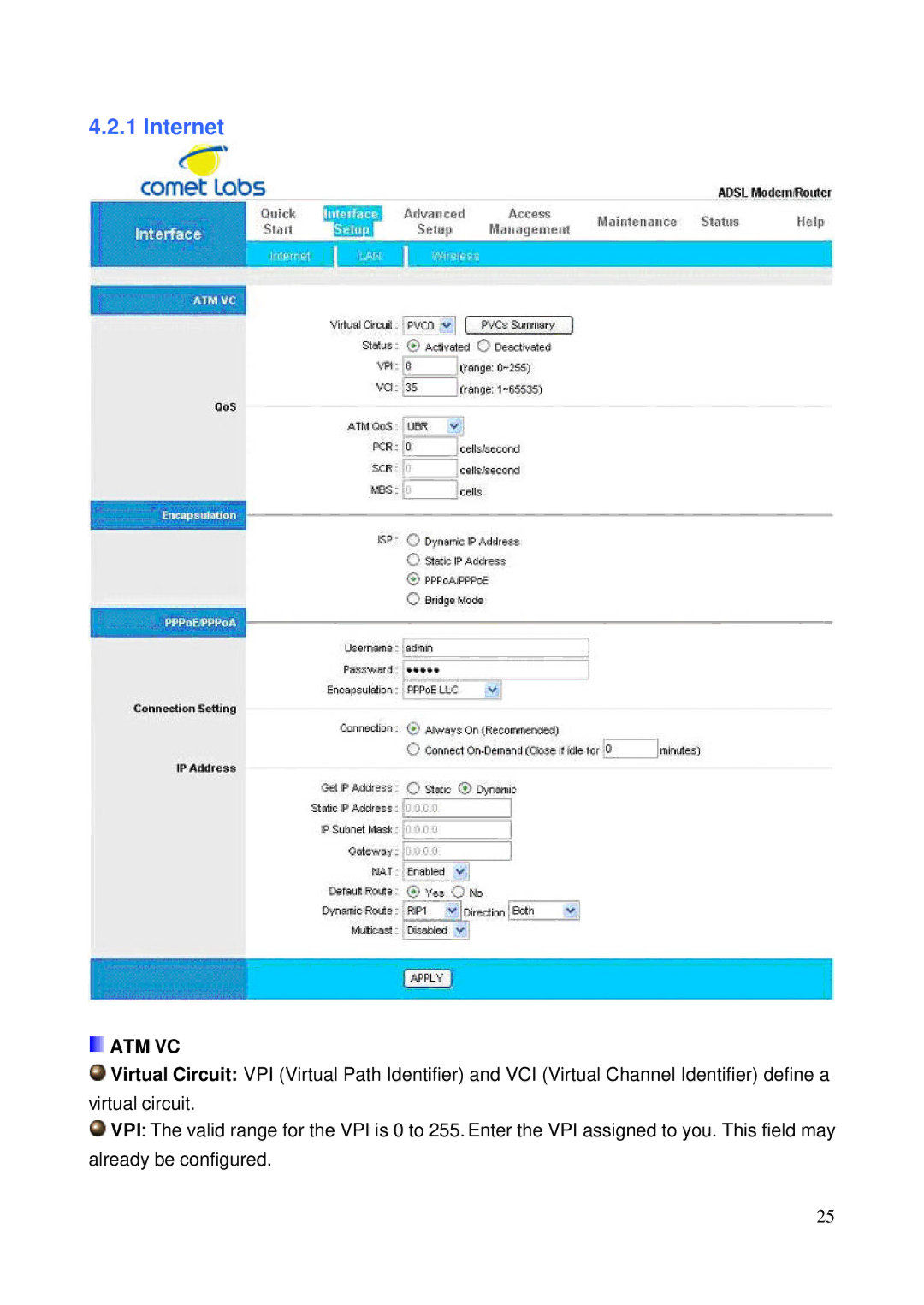 HP NRM42 manual Internet, Atm Vc 