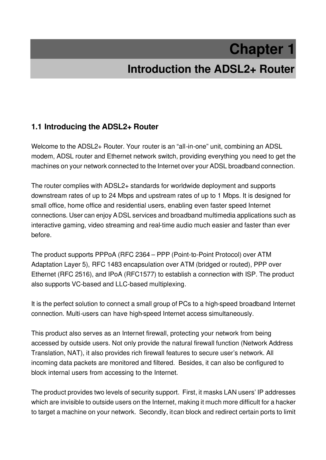 HP NRM42 manual Chapter, Introducing the ADSL2+ Router 