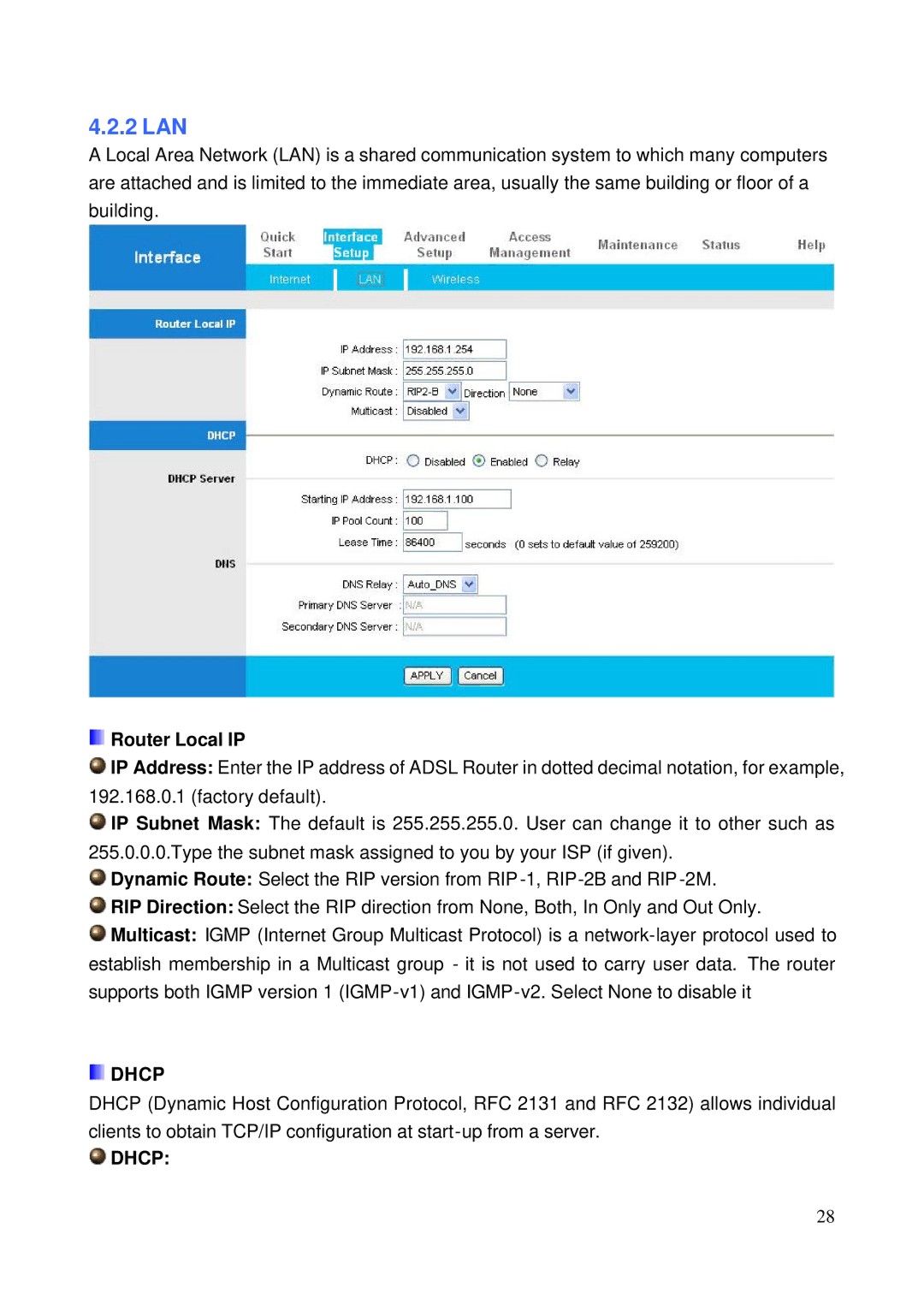 HP NRM42 manual 2 LAN, Router Local IP 