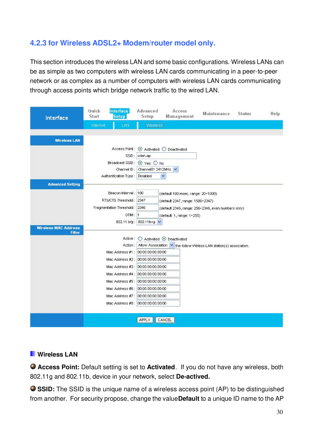 HP NRM42 manual For Wireless ADSL2+ Modem/router model only, Wireless LAN 