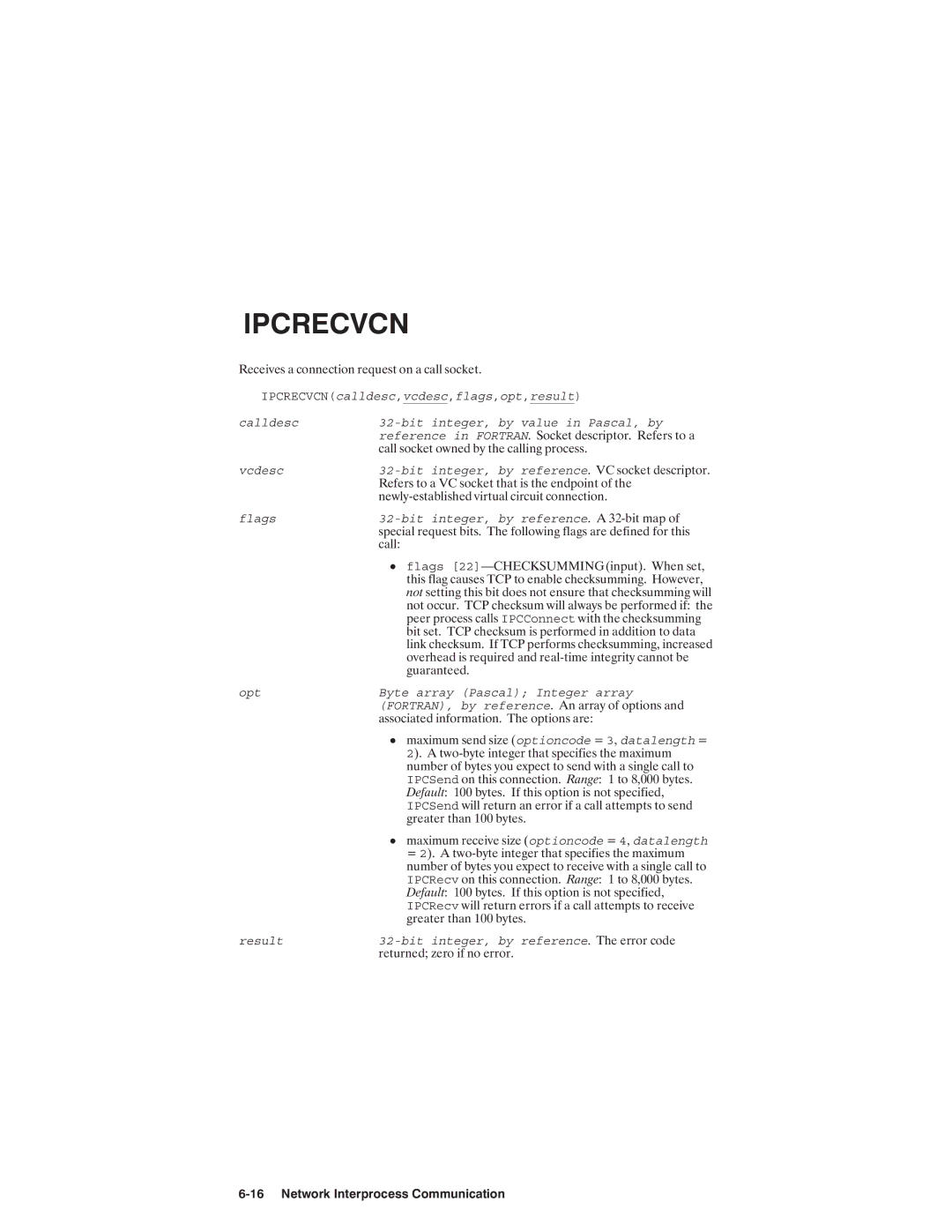 HP NSARPA/1000 manual IPCRecv Result Bit integer, by reference 