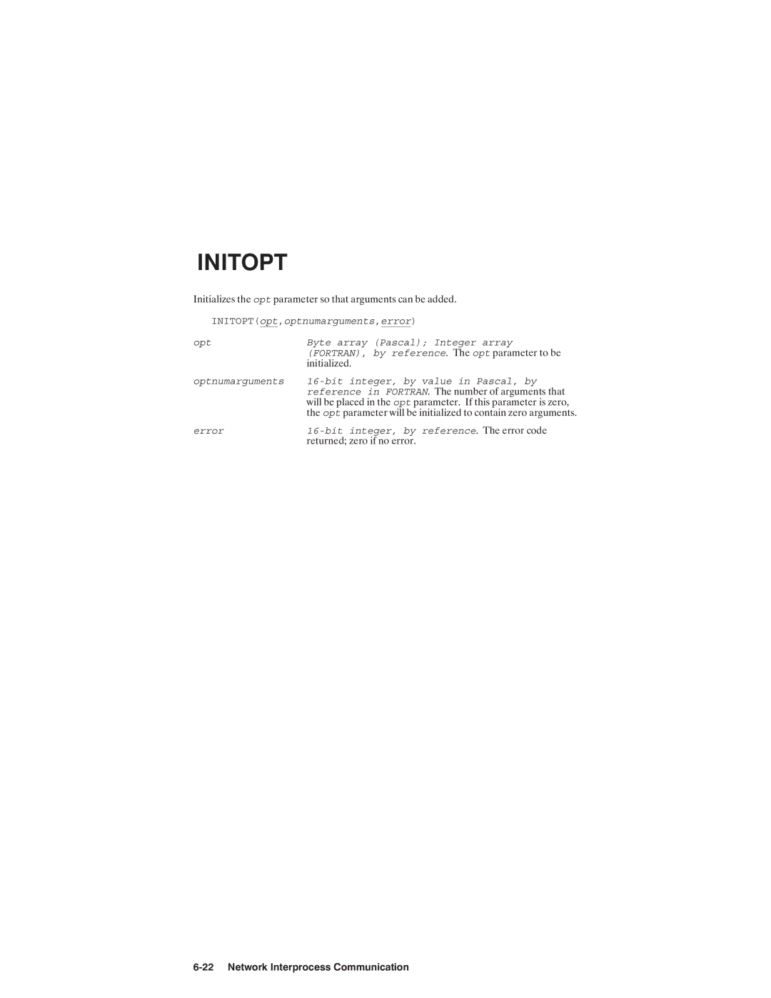 HP NSARPA/1000 manual Reference in Fortran Opt Error Bit integer, by reference 