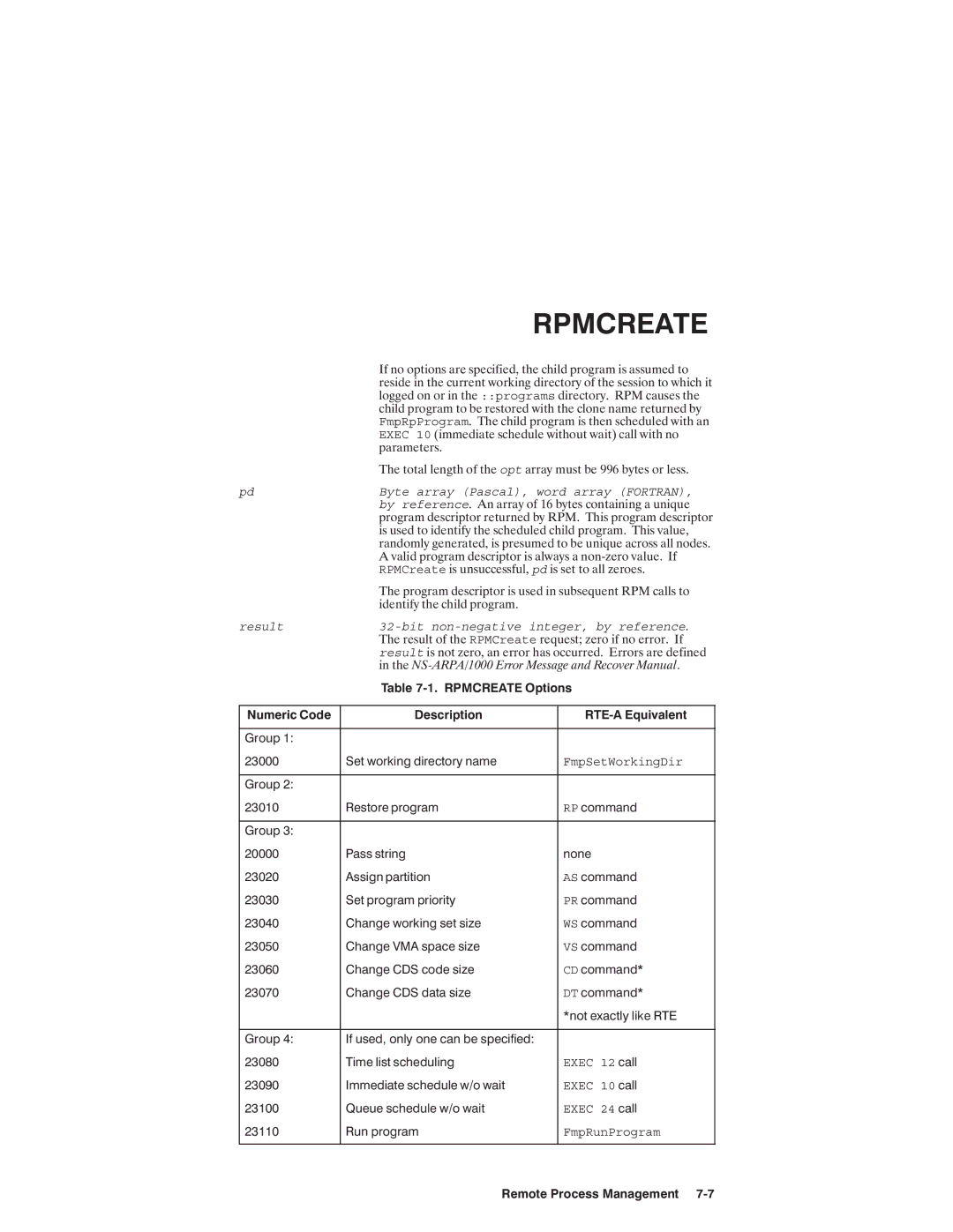 HP NSARPA/1000 manual Opt PdByte array Pascal, word array FORTRAN, by reference 