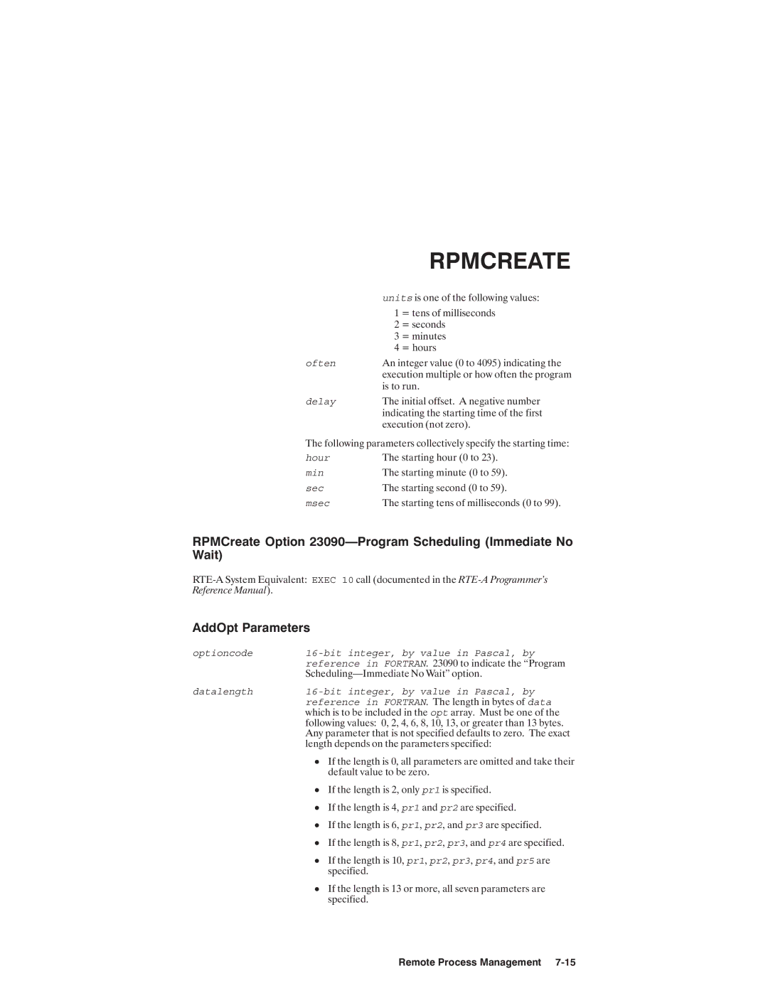 HP NSARPA/1000 manual Units Often Delay Hour Min Sec Msec, Opt Pr1, Pr1 pr2 Pr3, Pr4 