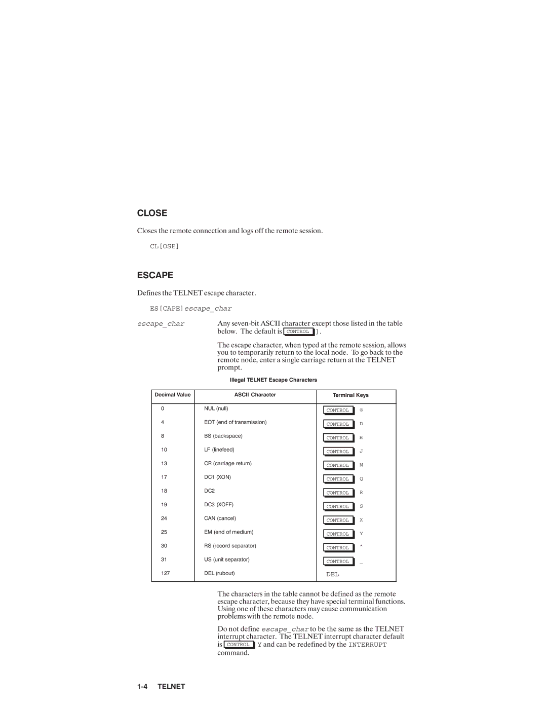 HP NSARPA/1000 manual ESCAPEescapechar Escapechar 