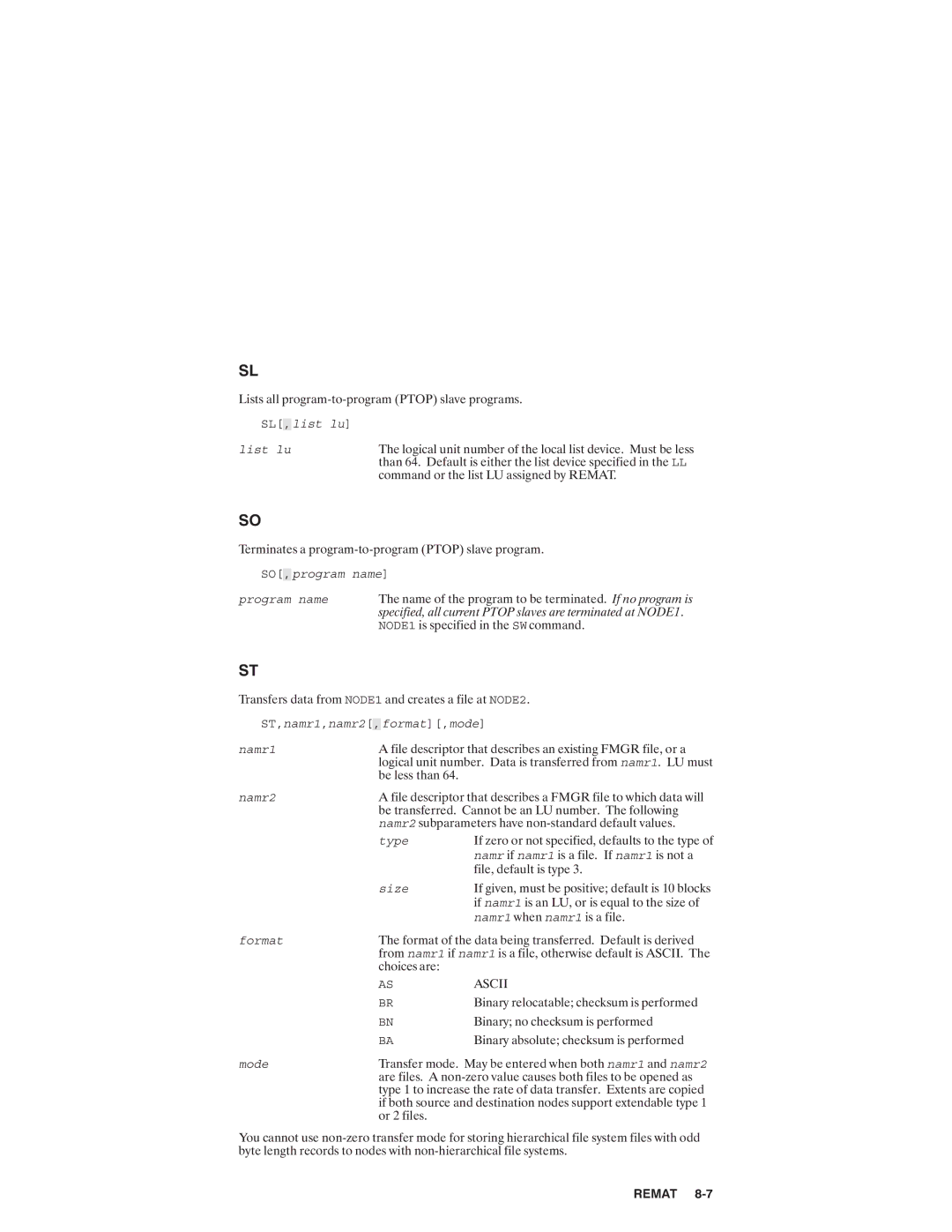 HP NSARPA/1000 manual SL,list lu list lu SO,program name program name, Size Namr1 Namr1 namr1 Format Mode 