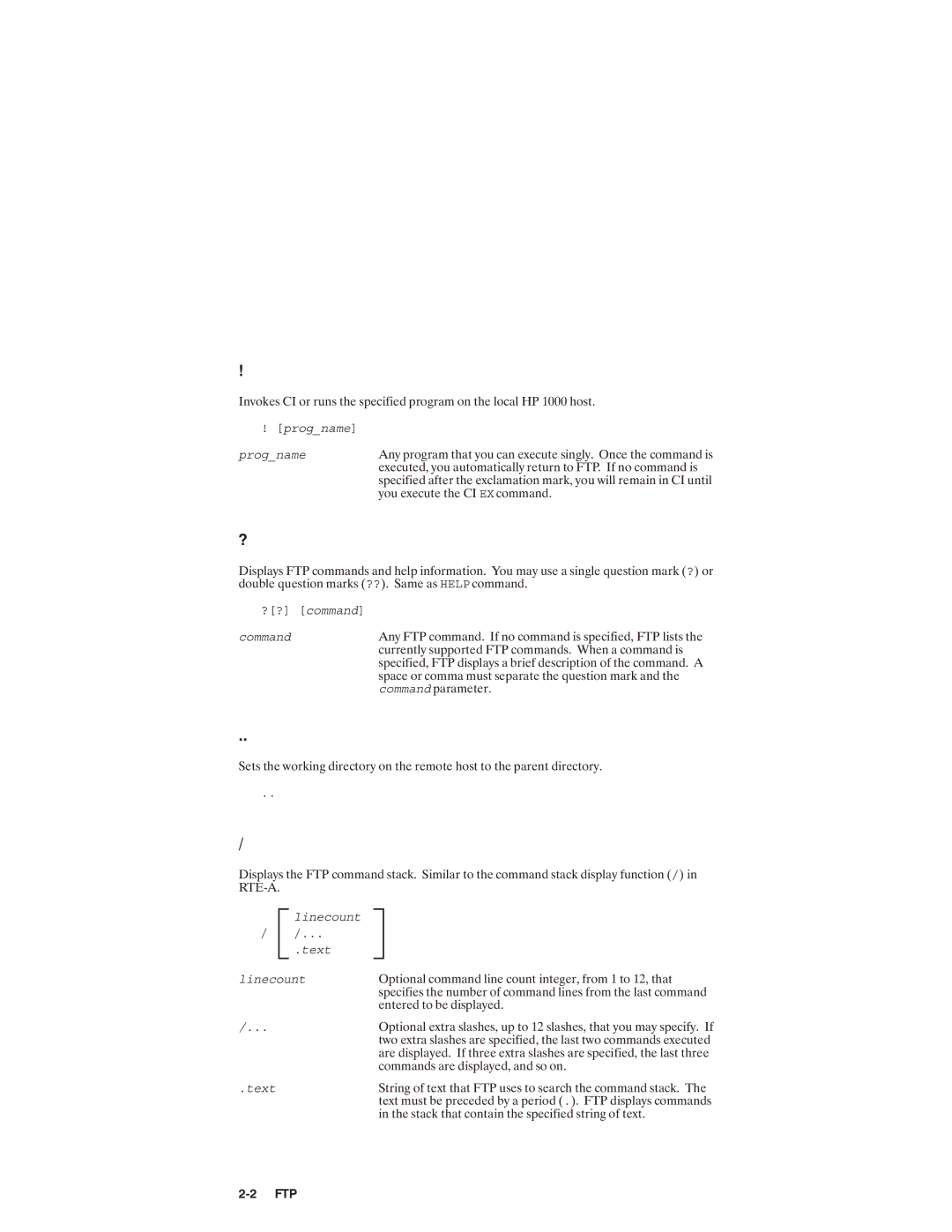 HP NSARPA/1000 manual Progname, Command Linecount Text 