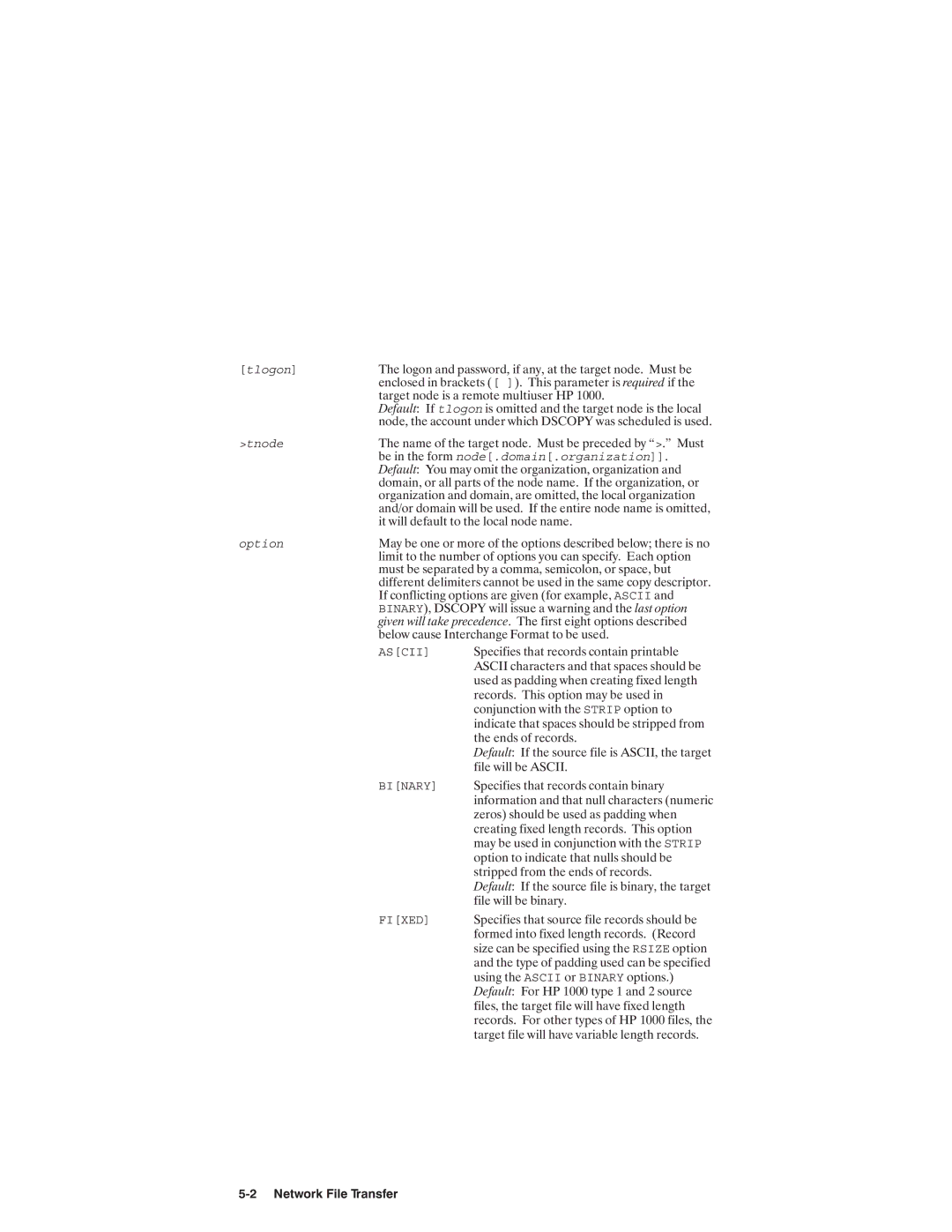 HP NSARPA/1000 manual Tlogon Tnode node.domain.organization Option 