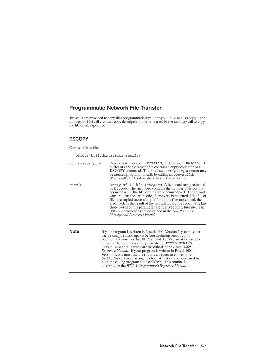 HP NSARPA/1000 manual DscopyBuild, Result Array of 16-bit integers Dscopy 