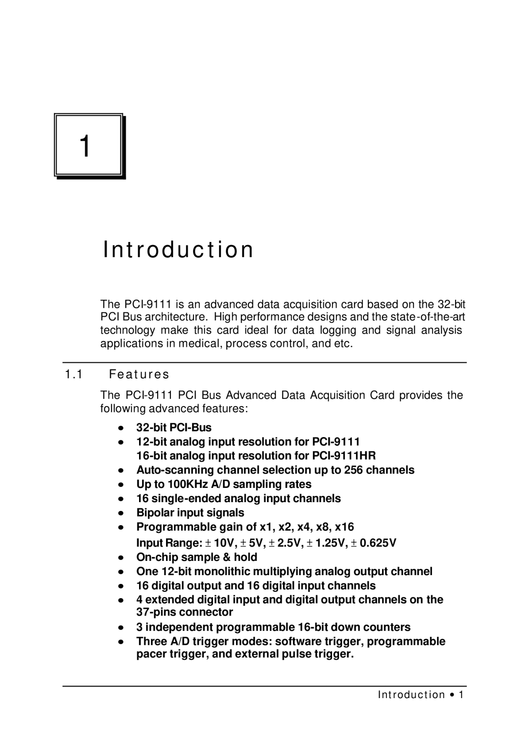 HP NuDAQ I-9111DG/HR manual Introduction, Features 