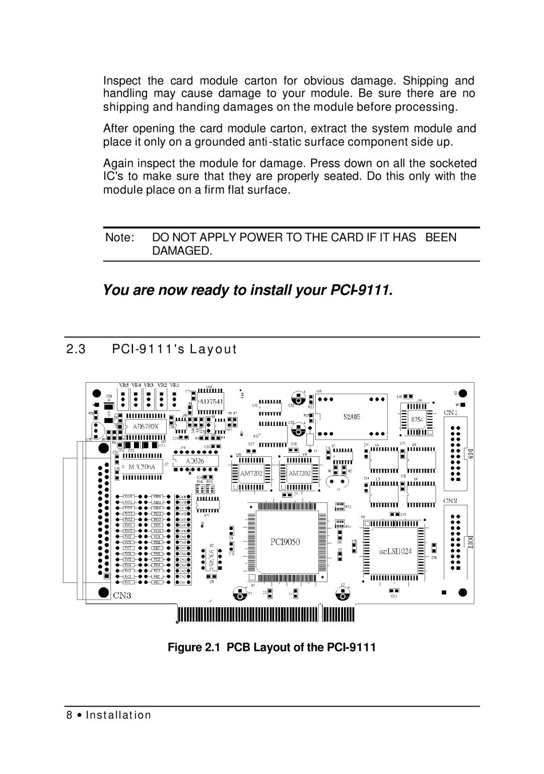 HP NuDAQ I-9111DG/HR manual PCI-9111s Layout, PCB Layout of the PCI-9111 